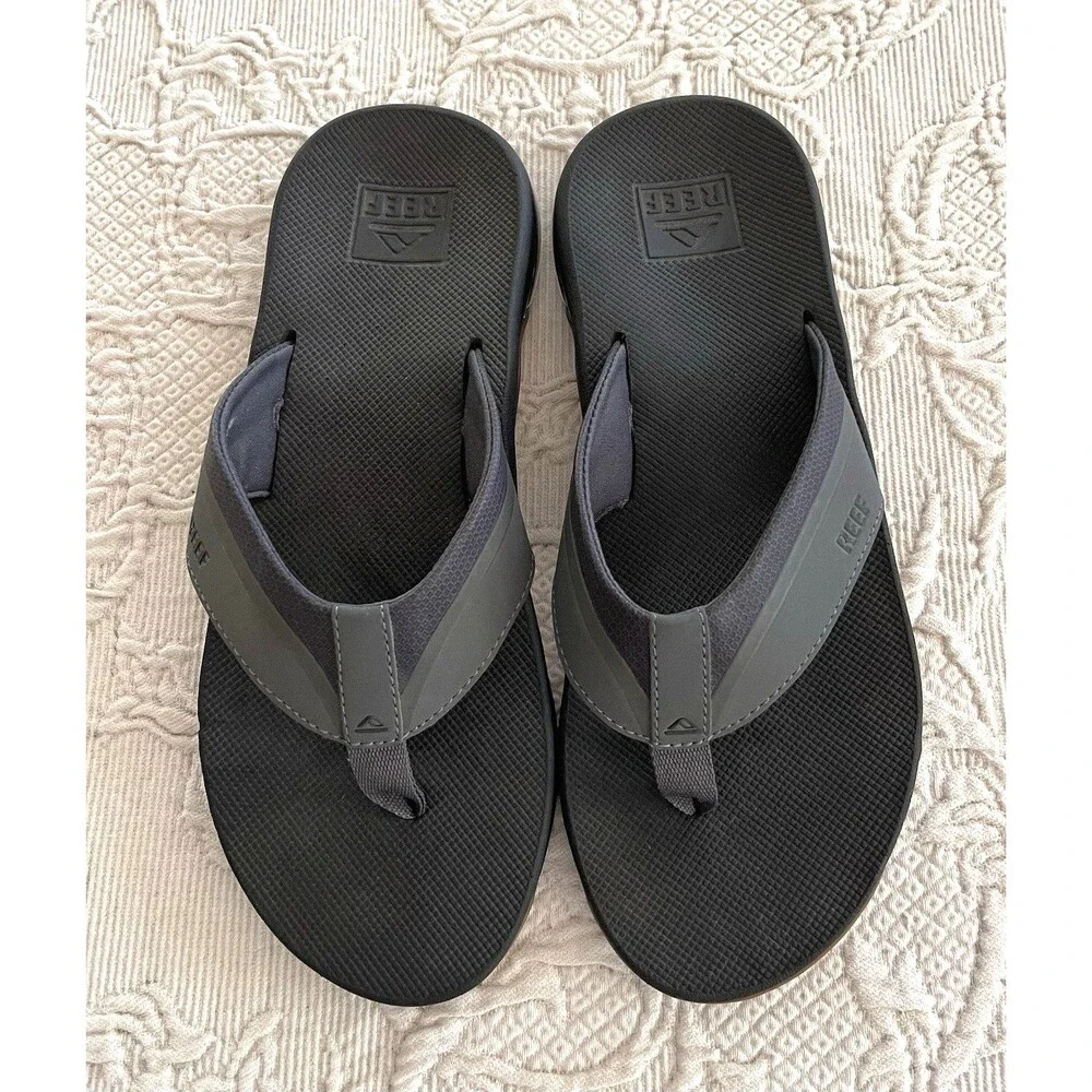 REEF Fanning Flip Flops Thong Sandals Gray Black Mens 11